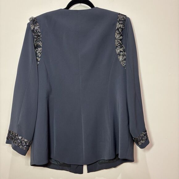 Louise Ricci Black Evening Jacket Women 22 Lace Ruffles Metallic Beaded Wedding - Picture 7 of 9